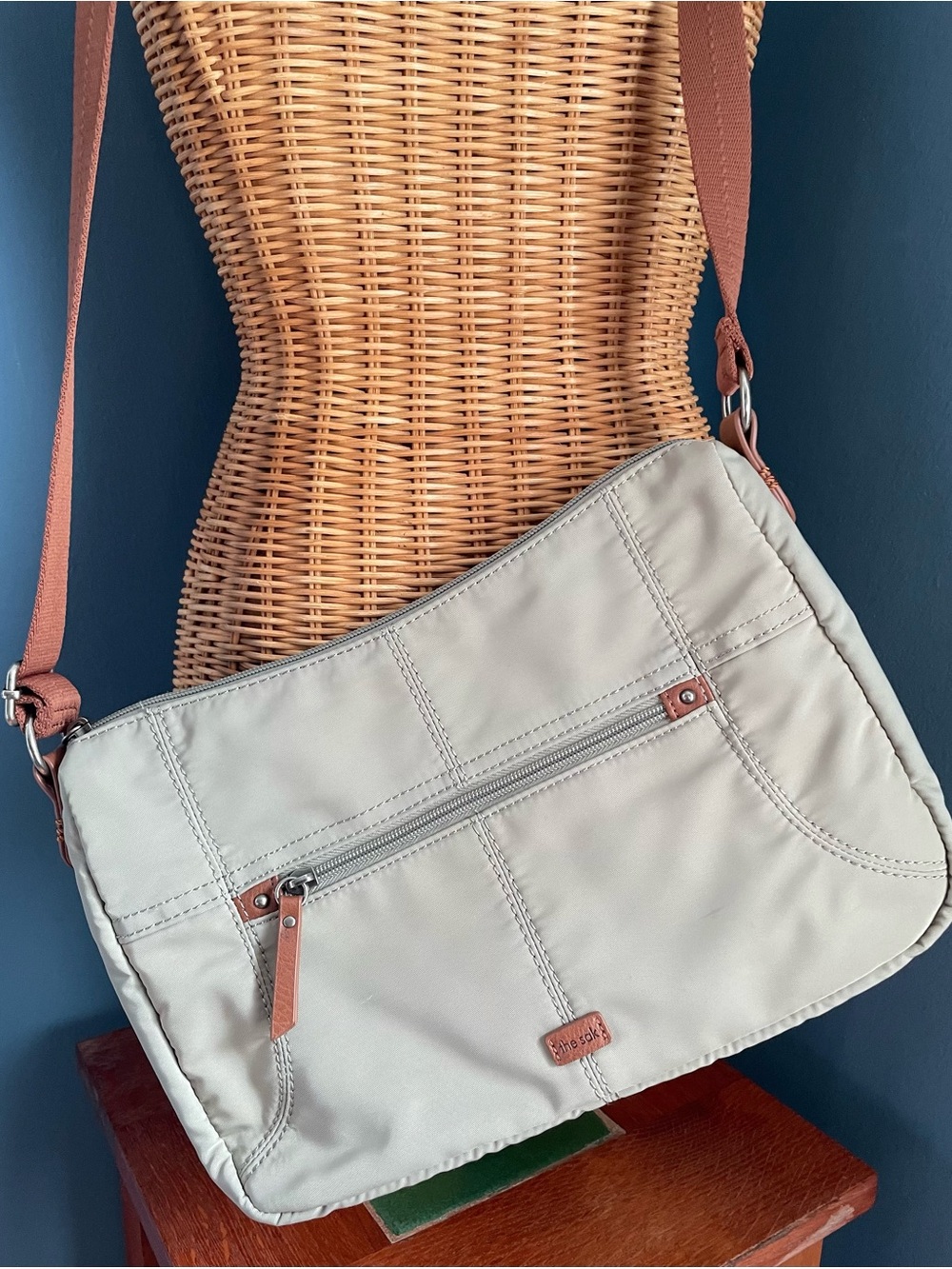 The Sak Esperato Recycled Nylon Hobo Bag Sage Green Canvas Strap